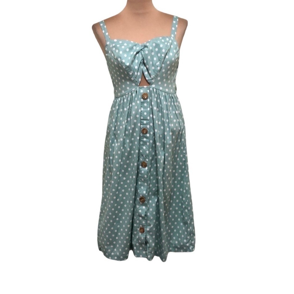 Francesca’s Collection Midi Dress Size Small Sage Green Polka Dot Cut Out Bust